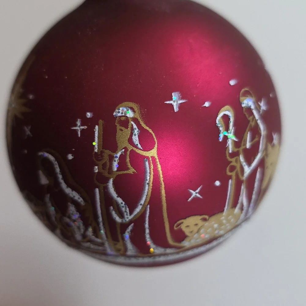 Christmas Ornaments - Elegant Red and Gold Nativity Scene Set Of 4
